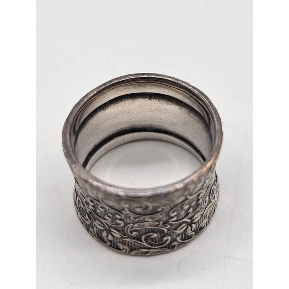 Sterling Silver 925 Scroll Floral Wide Band Ring - Picture 3 of 9